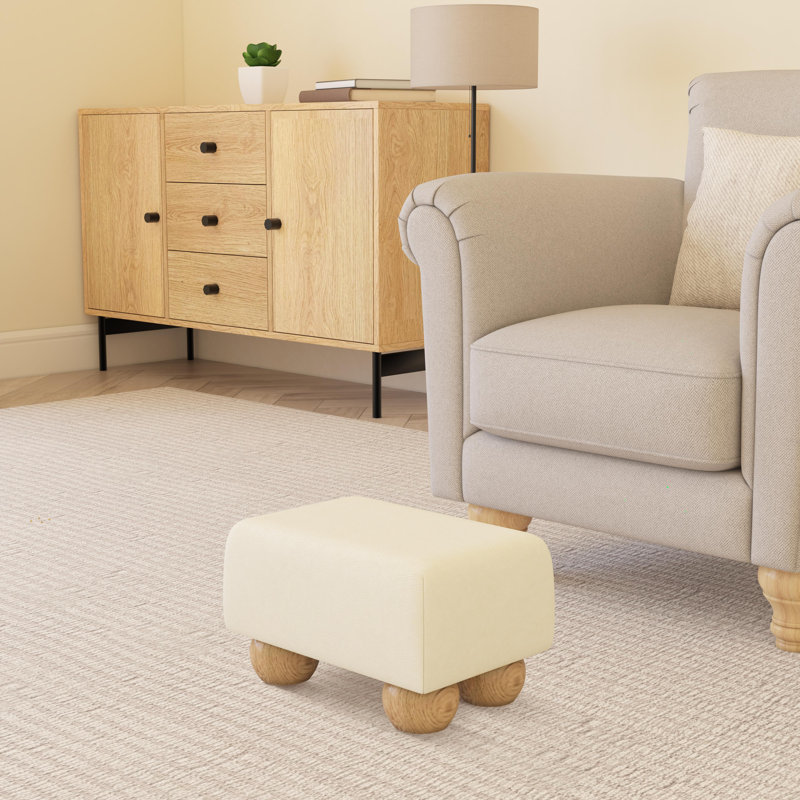 Manufactured Wood Accent Stool, Style Leather, Natural, Chalk Cream