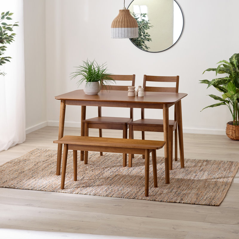 Drea Small Walnut Effect Wooden Dining Table With 2 Chairs & Bench - Traditional Rustic Farmhouse Style, Walnut