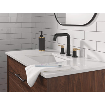 Nicoli Matte Black/ Brushed Gold Bathroom Faucet with Sprayer, 8 Inch Widespread Bathroom Sink Faucet with Pull Out Sprayer, Push-Pop Drain, Matte Black/ Champagne Bronze