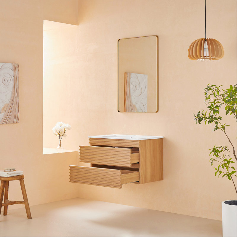 Meuble-lavabo mural simple 30 po avec lavabo en céramique, 30"