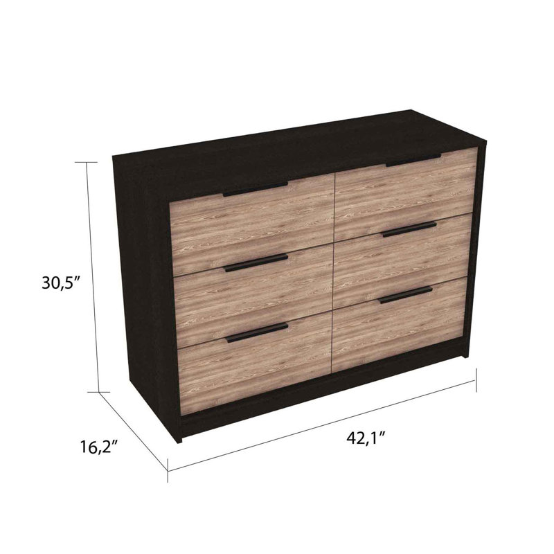 Longhill 6-Drawer Rectangle Dresser Black Wengue and Pine