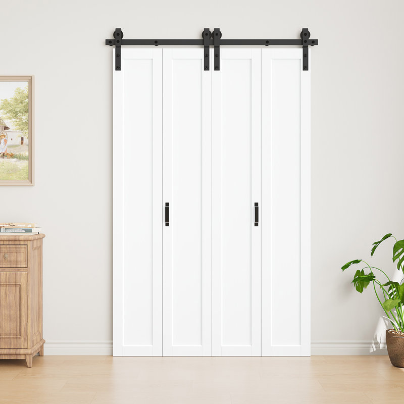  Pas de panneaux d'assemblage, double porte de grange pliante double en bois manufacturé blanc avec portes de placard avec quincaillerie