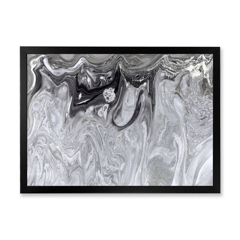 Gris abstrait liquide - peinture sur toile, H 16 po x l 32 po x P 1 po, Cadre photo noir