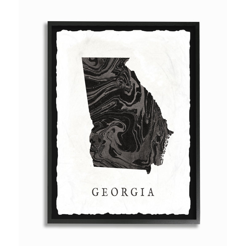 « marbleed paper georgia state silhouette », impression, H 20 po x l 16 po x P 1,5 po, Giclée encadrée noir minuit