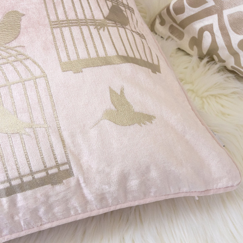  Bird Cage Velvet Throw Pillow, Blush