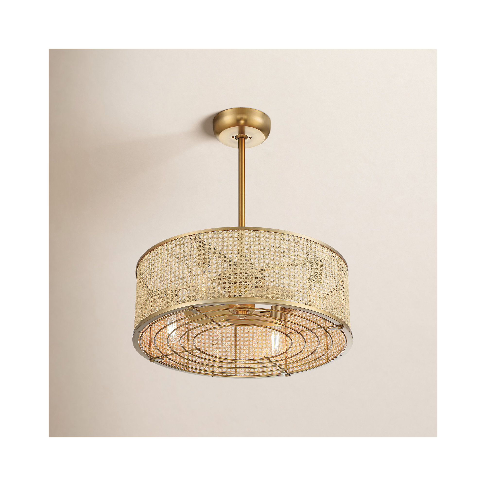 Hampson 25" 4-Light Fandelier with Remote Control, Brass