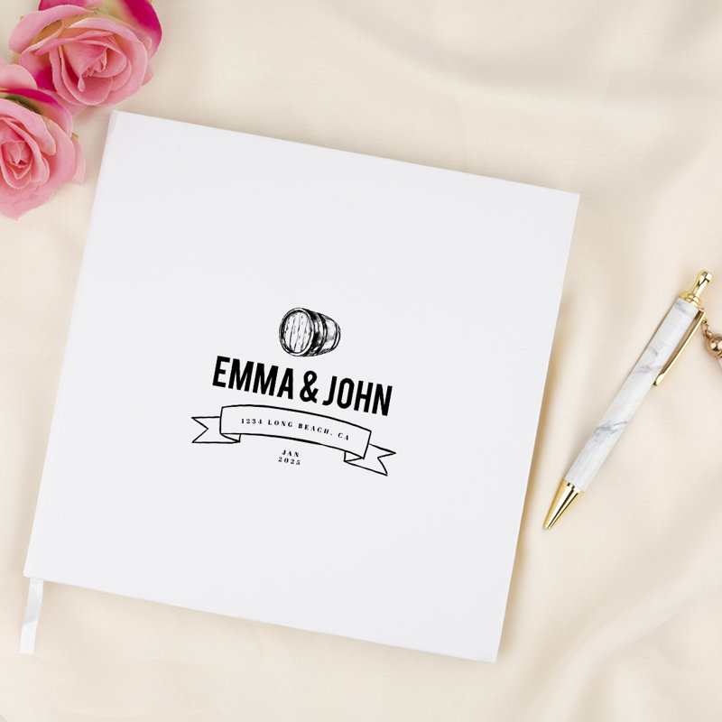 Livre d'or de mariage personnalisé, conception de tonneau de vin blanc, Oui
