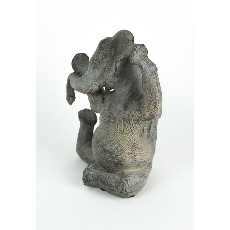 Statuette décorative de table ou d'étagère représentant un éléphant zen pratiquant le yoga, en résine grise ornée de détails faits à la main, 23 cm de haut.
