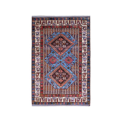 Tapis oriental bleu en laine noué à la main 5 pi 10 po x 9 pi 0 po - MOA10286981
