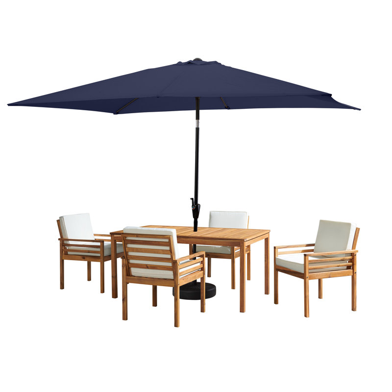 6 Piece Set Okemo Table w/4 Chairs 10"" Rectangular Umbrella (Dark Blue), Dark Blue, 4