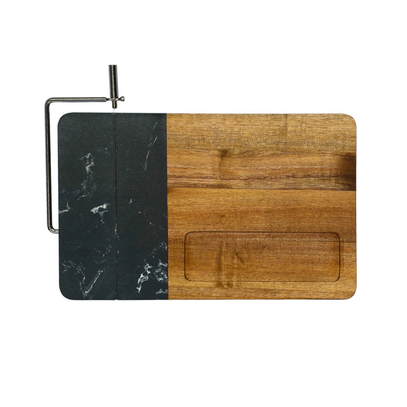 Marble and Acacia Wood Board with Slicer, Black