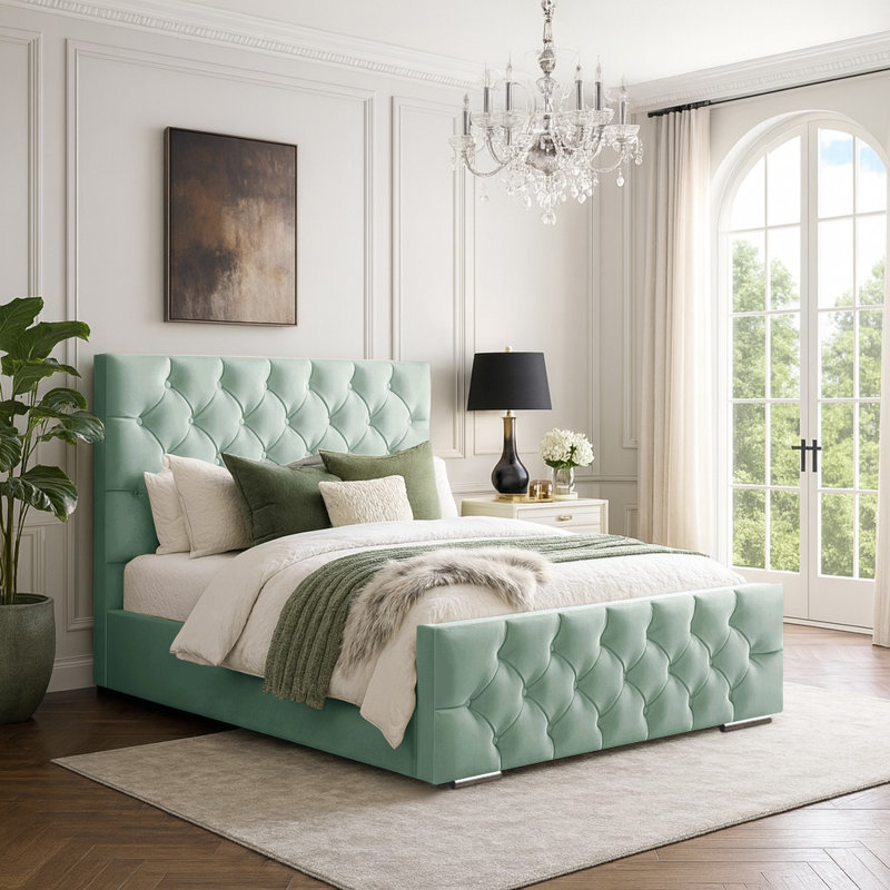 Bollman Upholstered Bed, Double (4'6), Duck Egg