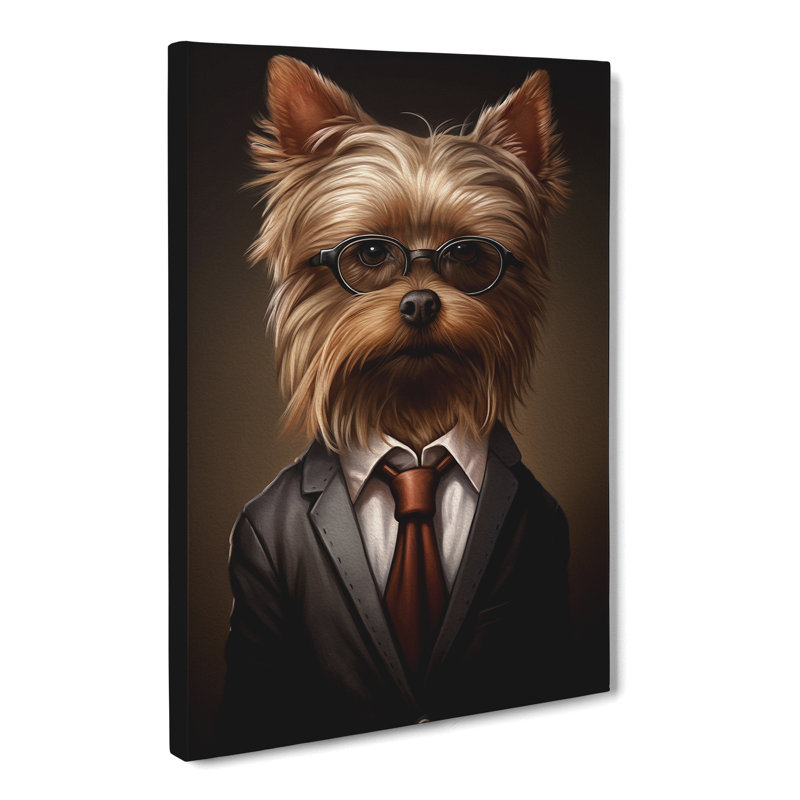 Yorkshire Terrier in a Suit Painting - Wrapped Canvas, 50cm H x 35cm W x 3cm D