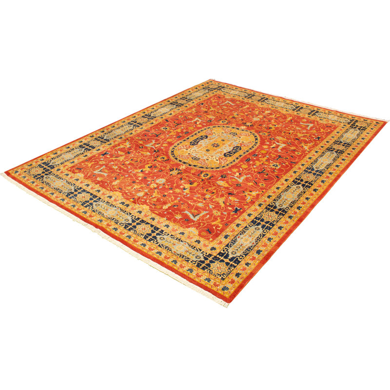 Tapis décoratif en laine rouge de conception unique 8 pi 10 po x 11 pi 9 po noué à la main New Age Peshawar