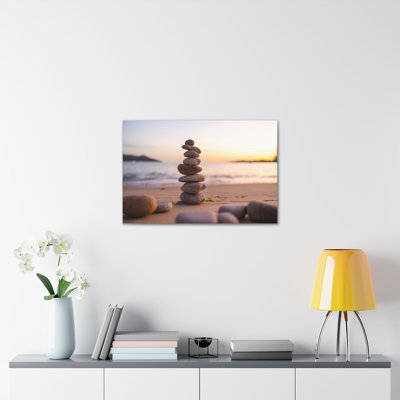 «Pebbles Stack Over Blue Sea Nature Wilderness», reproduction d'art sur toile