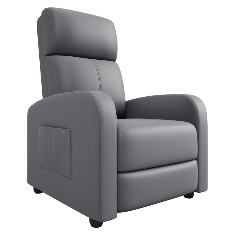 PU Leather Recliner Chair for Adults, Ergonomic Push-Back Recliner with Tall Back, Wide Arms, Padded Seat, Gray