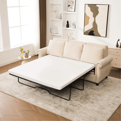 Sleeper Sofa Bed, Pull Out Couch With Mattress, 3 Seater Upholstery Sectional Couches, Modern Linen Convertible Sofa, Living Room Furniture For Small Spaces, Apartment, Studio