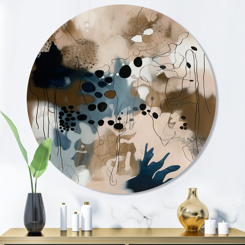 Blue Reflections II - Art mural rond abstrait en métal, H 16 po x l 16 po x P 1 po
