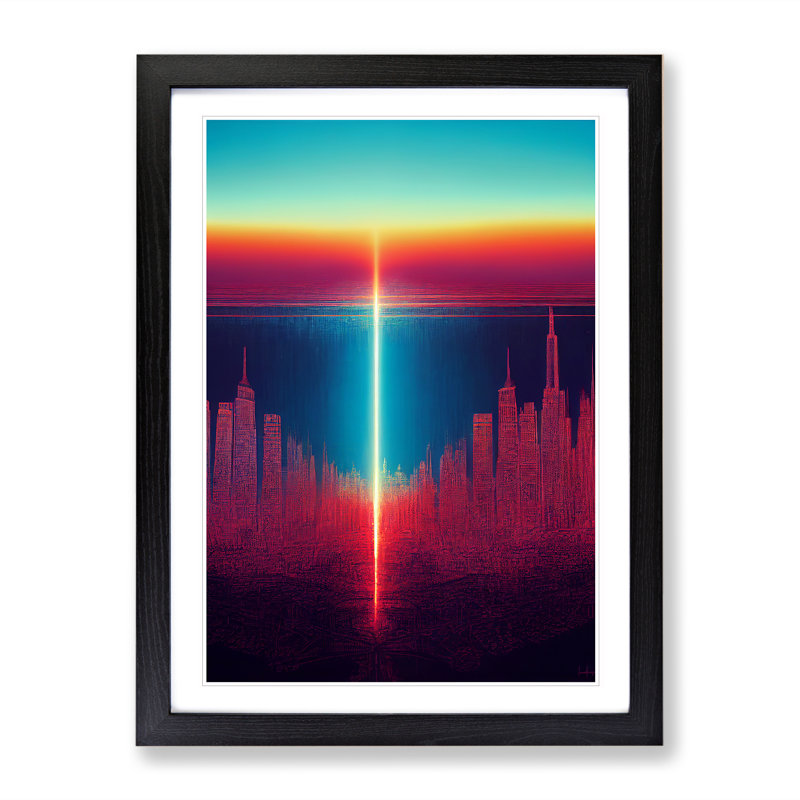 Otherworldly City Skyline Abstract - Single Picture Frame Print, Black, 64cm H x 46cm W x 2cm D