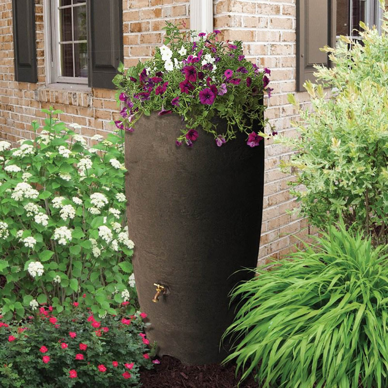 Athena Rain Barrel (50 Gallon & 80 Gallon Options), Brownstone, 45" H x 22" W x 22" D