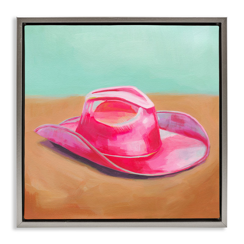 «Pink Cowgirl Hat», art mural encadré par Grace Popp, Cadre flottant gris lustré, H 25 po x l 25 po