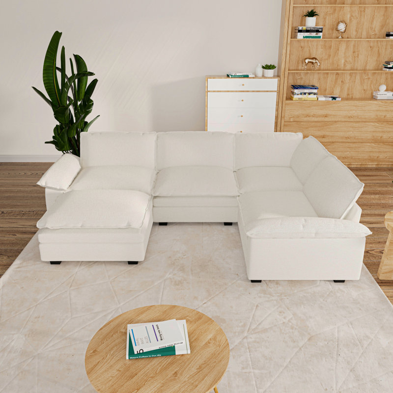 Canapé modulaire en U à 4 places, canapé avec repose-pieds mobile, canapé modulaire en chenille avec coussins amovibles et superposés