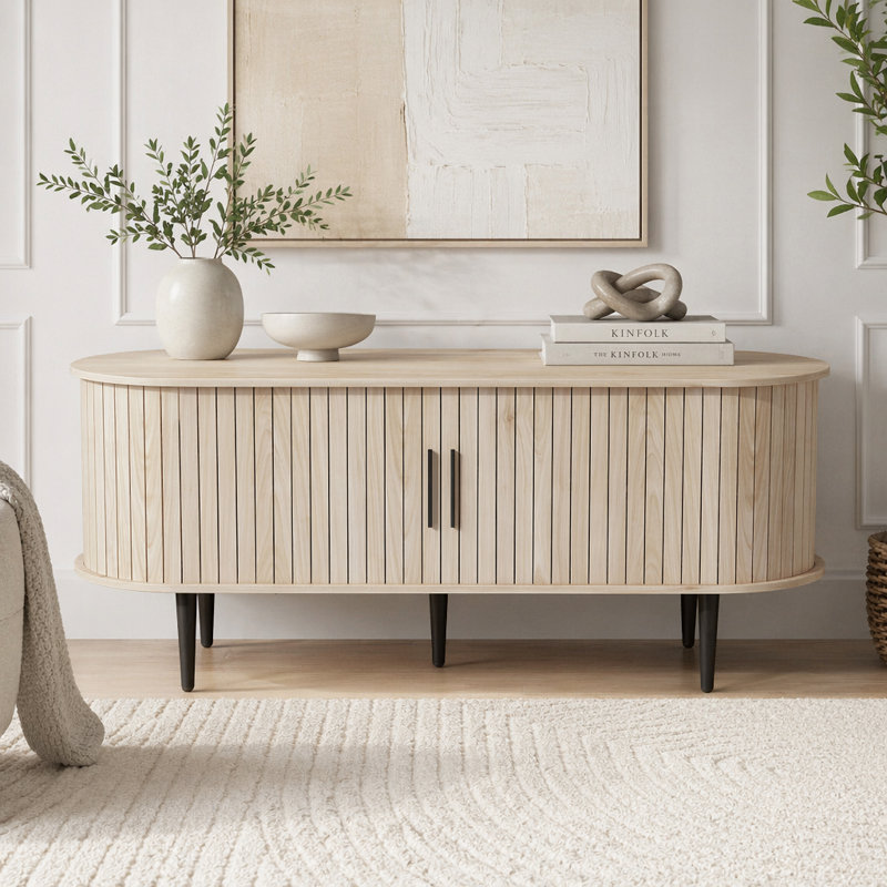 Meuble télé 47 po avec armoire moderne, Bois naturel