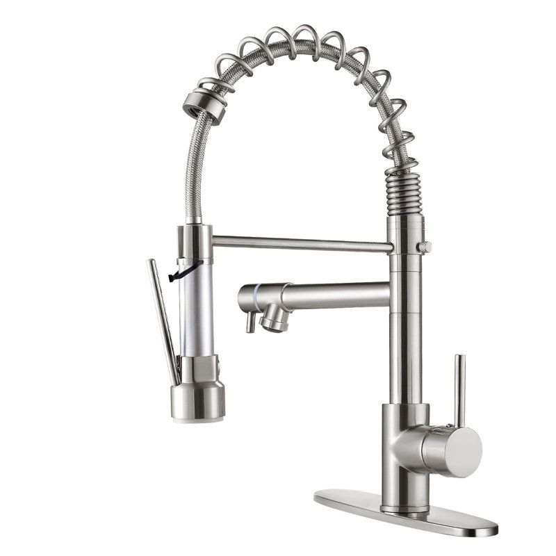 HGN 2 Spouts Kitchen Faucet  with Pull Out , Brushed Nickel