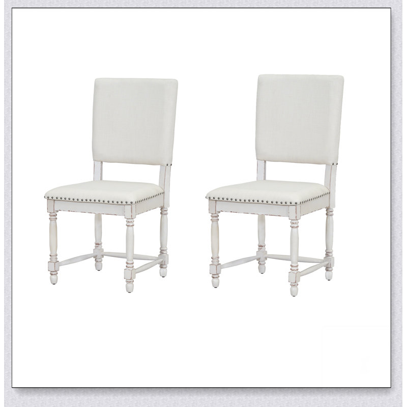 Chaises de salle à manger rembourrées 2 pièces Vintage, Blanc, Blanc