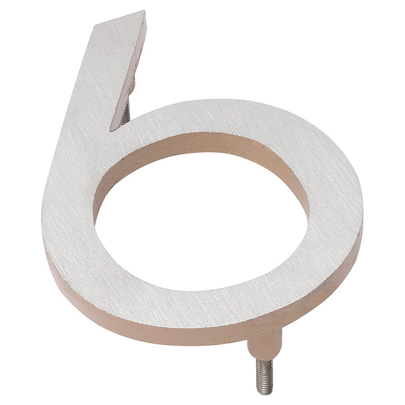 Numéro de maison à fixation flottante 10 po, 6, Nickel satiné / taupe