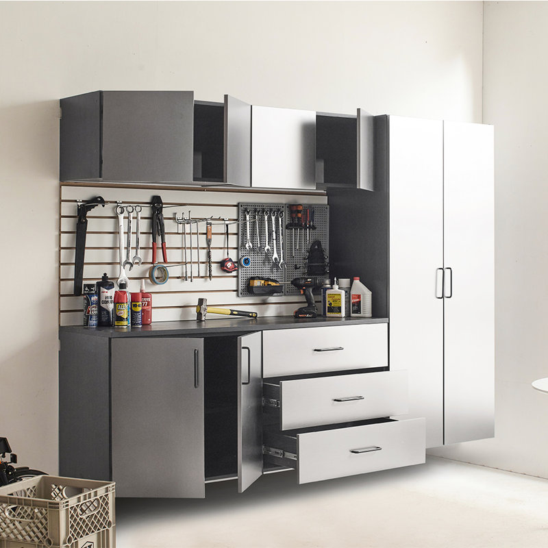 Series, Garage Cabinet , Metallic Gray Finish, Drawers, Water And Heat Nature, 2x Thicker Edge Banding, Device On Shelf Units, Double Metal Bracket Series 96 In. W X 79 H 20 D 6 B, With Drawers Doors