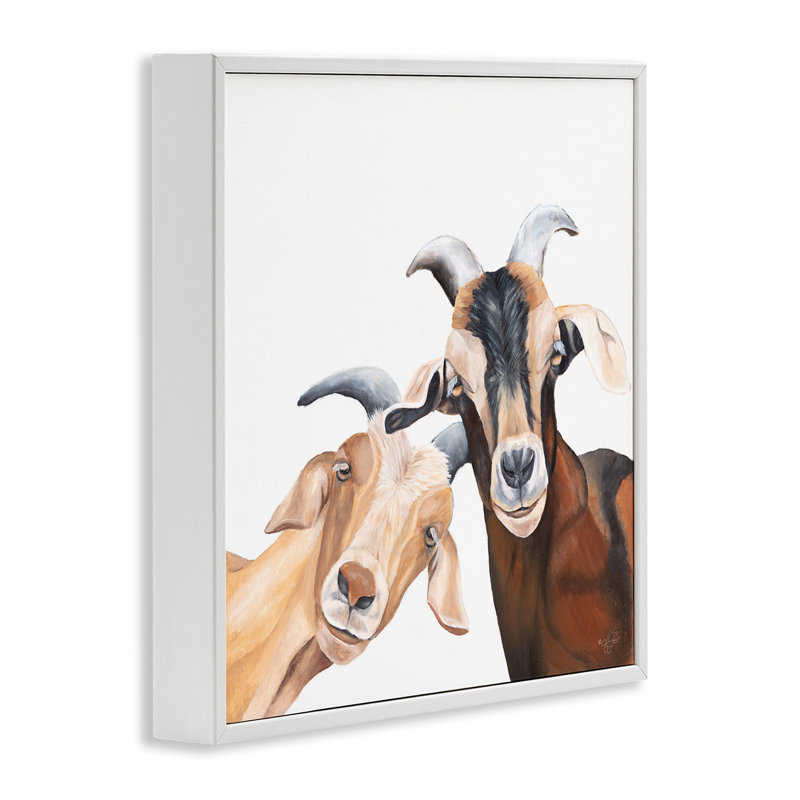 «Happy Goat», souriant, giclée par Diane Fifer, H 24 po x l 24 po, Estampe numérique encadrée blanc bord de mer