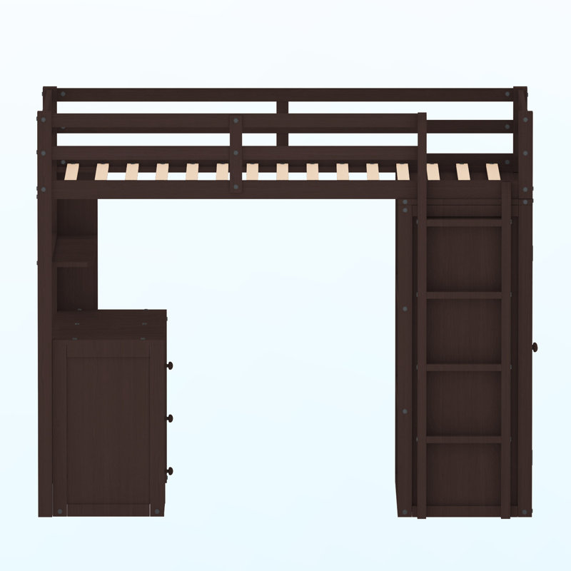 Gerrilyn Kids Twin Loft Bed with Drawers, Espresso