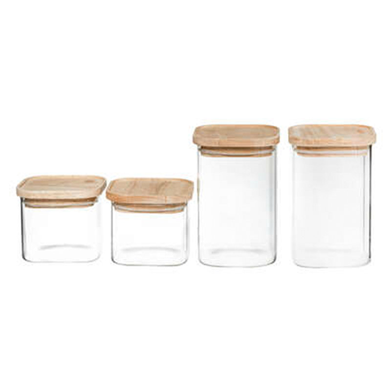 4 Piece Stackable Glass Storage Jar Set with Wood Air Sealed Lids