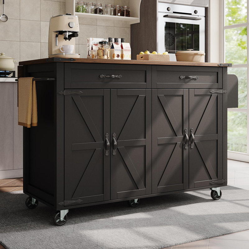 Kitchen Island With 4 Doors And 2 Drawers White, Black