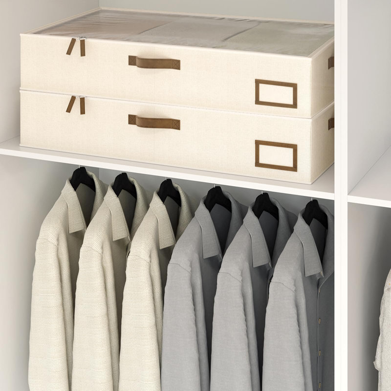 2-Pack Large Foldable Clothes Storage Boxes With Handles And Lids, Beige