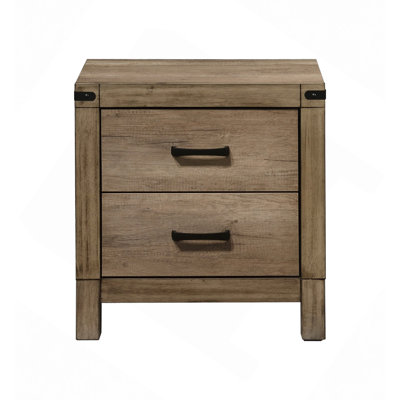 1Pc Traditional 2-Drawer Nightstand Wooden Bedroom Furniture Gray Brown Finish Metal Knobs