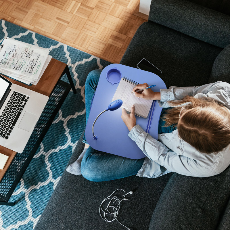 Landun Laptop Lap Desk - Portable Table with Foam-Filled Fleece Cushion, LED Light, and Cup Holder - Bed Desk for Homework or Reading by Lavish Home