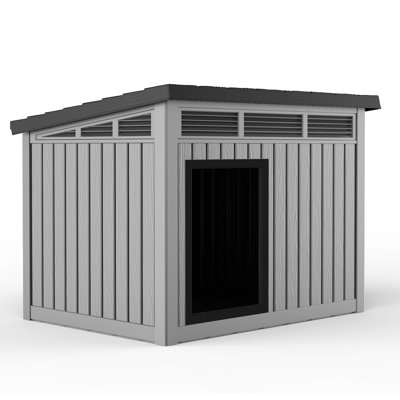 Dog House With Gas Strut Lift Roof, All-weather Waterproof Resin Kennel, Indoor And Outdoor