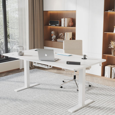 Hieronymus Electric Adjustable T-Shape Standing Desk Home Desk With Backpack Hook And Memory Smart Pannel