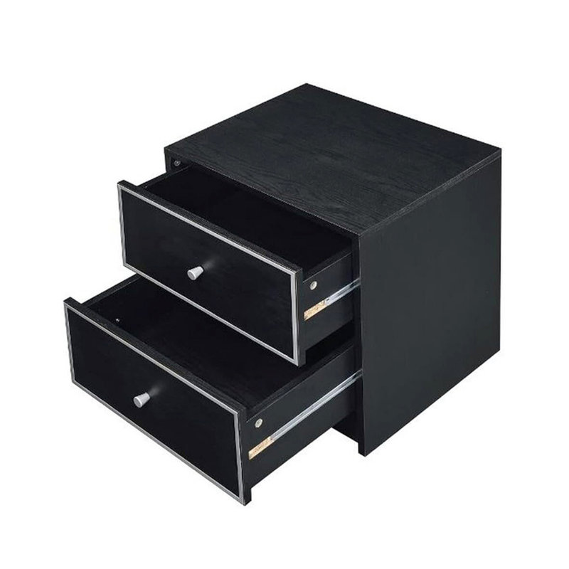Table de chevet 2 tiroirs de rangement en noir et argent, base solide argent avec options robustes
