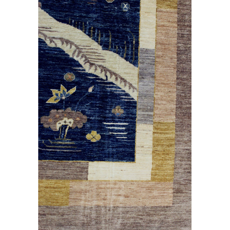 New Afghani Deco Landscape Wool On Cotton 9'3" X 11'9" Navy