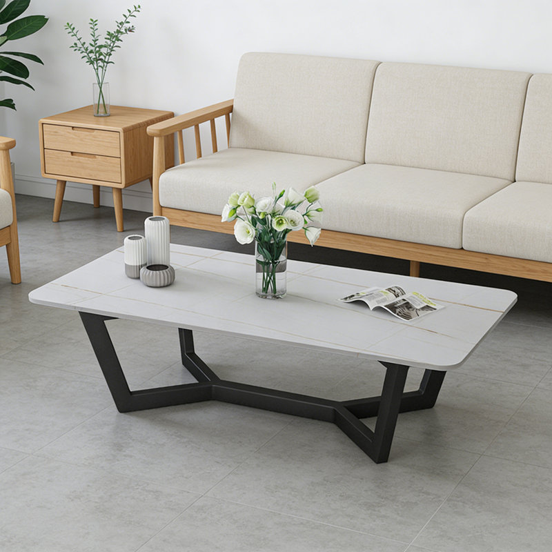 Table basse moderne et luxueuse, H 17,71 po x L 51,18 po x l 27,55 po, Blanc, Noir