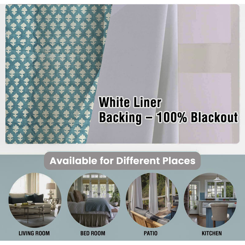 Rideau en lin de couleur sarcelle à imprimé de blocs Élégance intemporelle pour votre maison Pinkcity , L 54 po x L 108 po