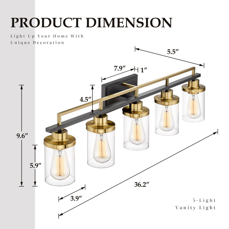 5 - Light Dimmable Vanity Light, Black/Brass