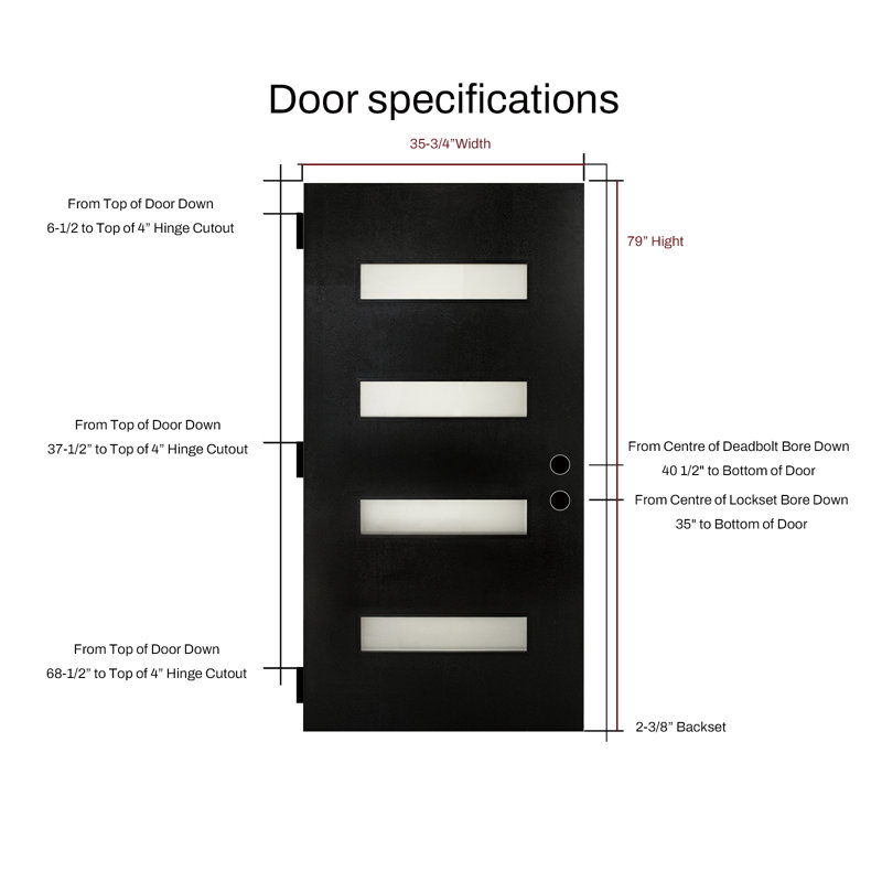 36 x 80 Fibreglass Entry Door with PVC Frame & Frosted Glass — Right Hand Inswing — Matte Black, Right Hand