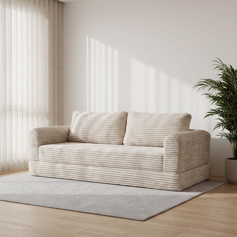 Canapé-lit futon convertible de 193 cm avec assise profonde et revêtement en velours côtelé nuageux