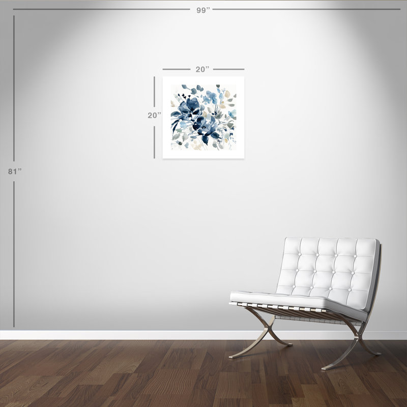 Indigo and Neutral Floral Watercolor Print, 20" x 20"