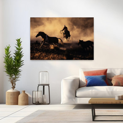 Cowboy Man On Horse Drive Rock Springs Ranch Bend, Or Classic Retro Vintage Horse Animal Wall Art
