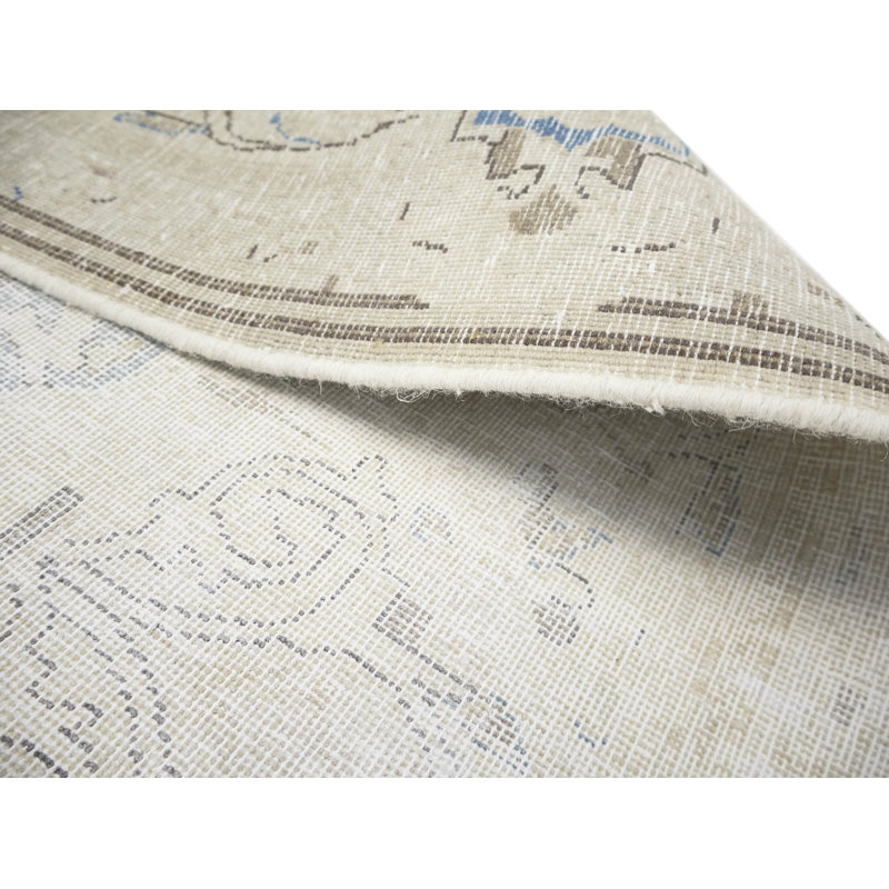 Tapis oriental antique délavé à motif floral beige 10 x 13